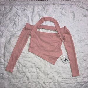 Pink Ribbed Asymmetrical Crop Top
